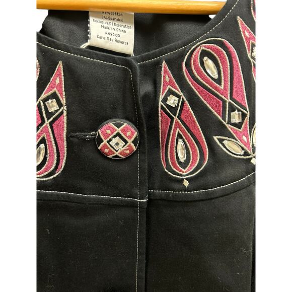 Bob Mackie Wearable Art Jacket 1X Black Pink Sparkle 3/4 Sleeve Open Front Glam - Picture 6 of 9
